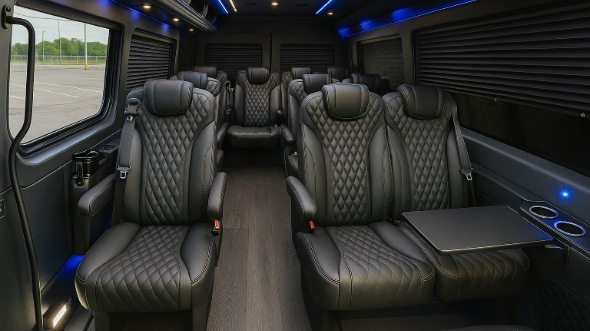 Interior of Charter Bus Company Carol Stream's Sprinter Van Rental With Driver in Carol Stream